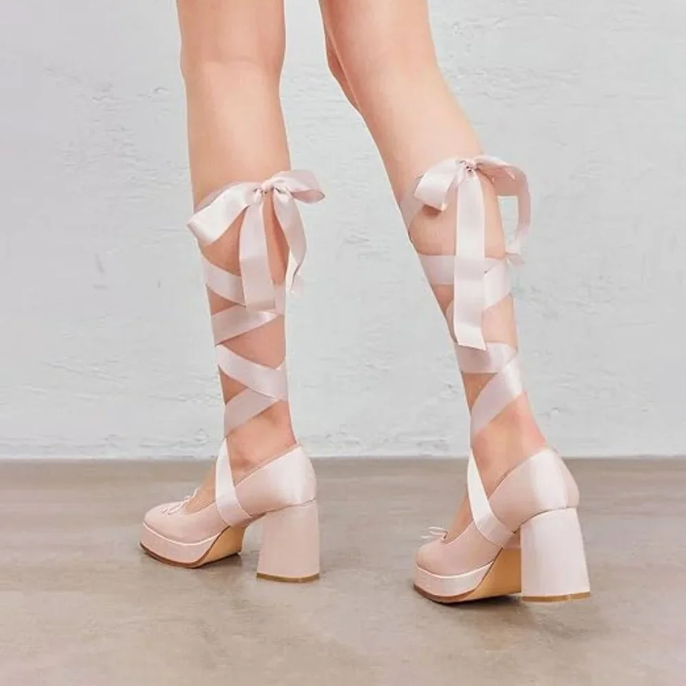 Lace Up Heels Platform Chunky